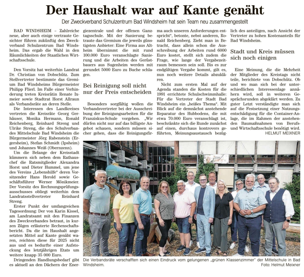 2026-07-27_FLZ_Zweckverband Schulzentrum Bad Windsheim Zeitungsartikel "'Der Haushalt war auf Kante genäht" aus der Fränkischen Landeszeitung vom 27.07.2026